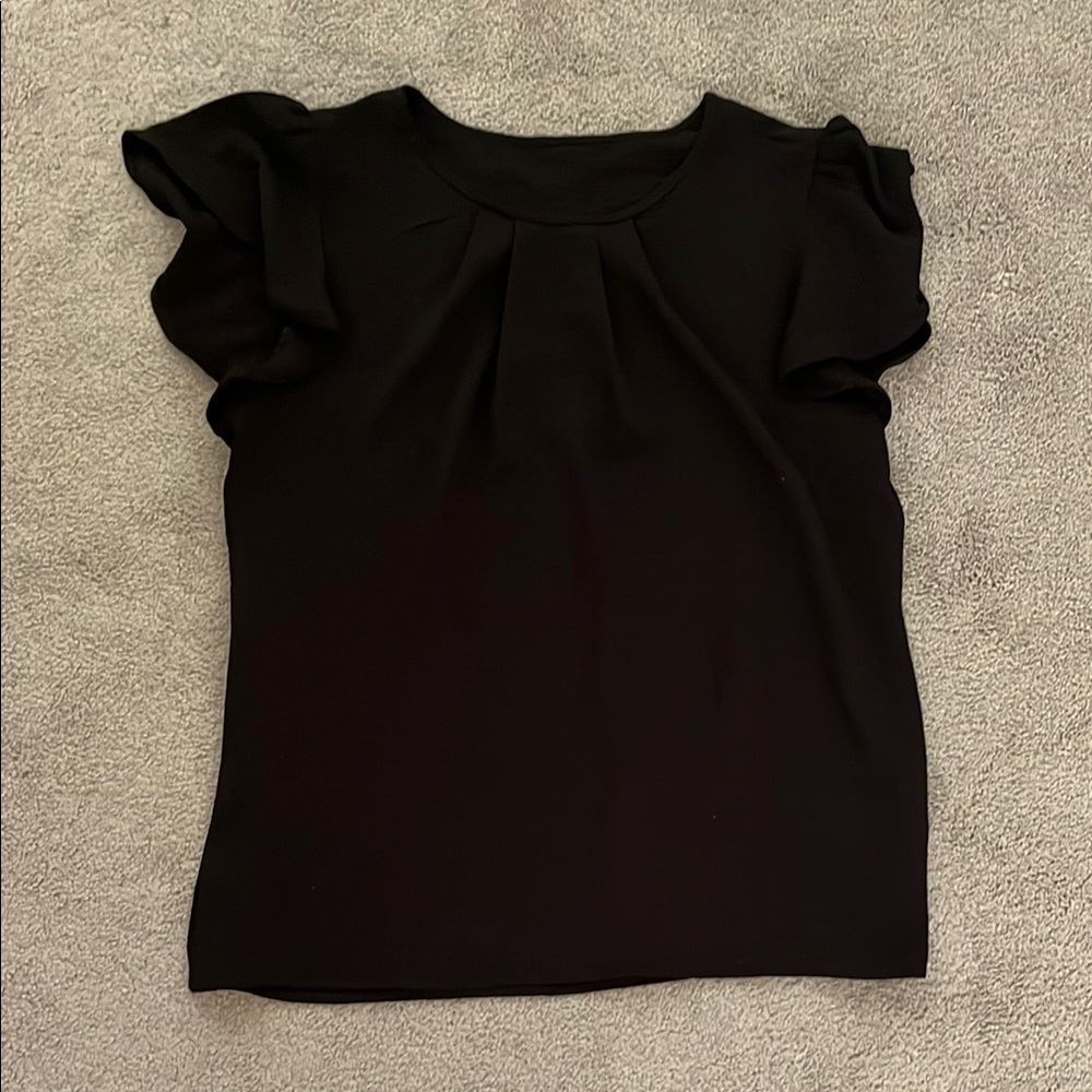 Black Ruffled Flutter Sleeve Blouse